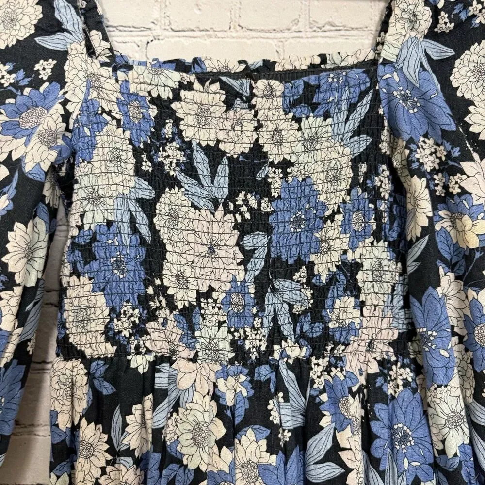 J Crew Linen Daydream Dress in Blue Zinnia Floral Print Women XS Knee Length